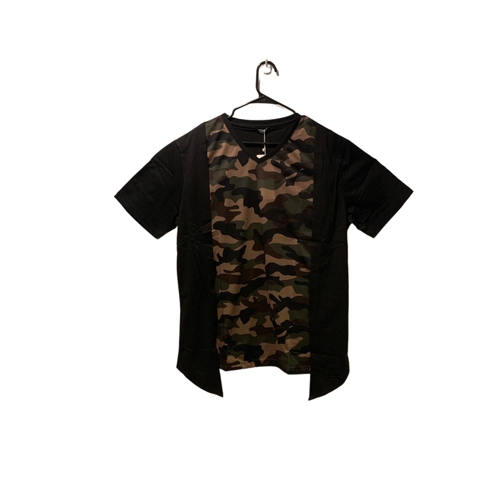 Coofandy Casual Camouflage Fake Two-Piece Slim Fit Henly Short Sleeve T-Shirt